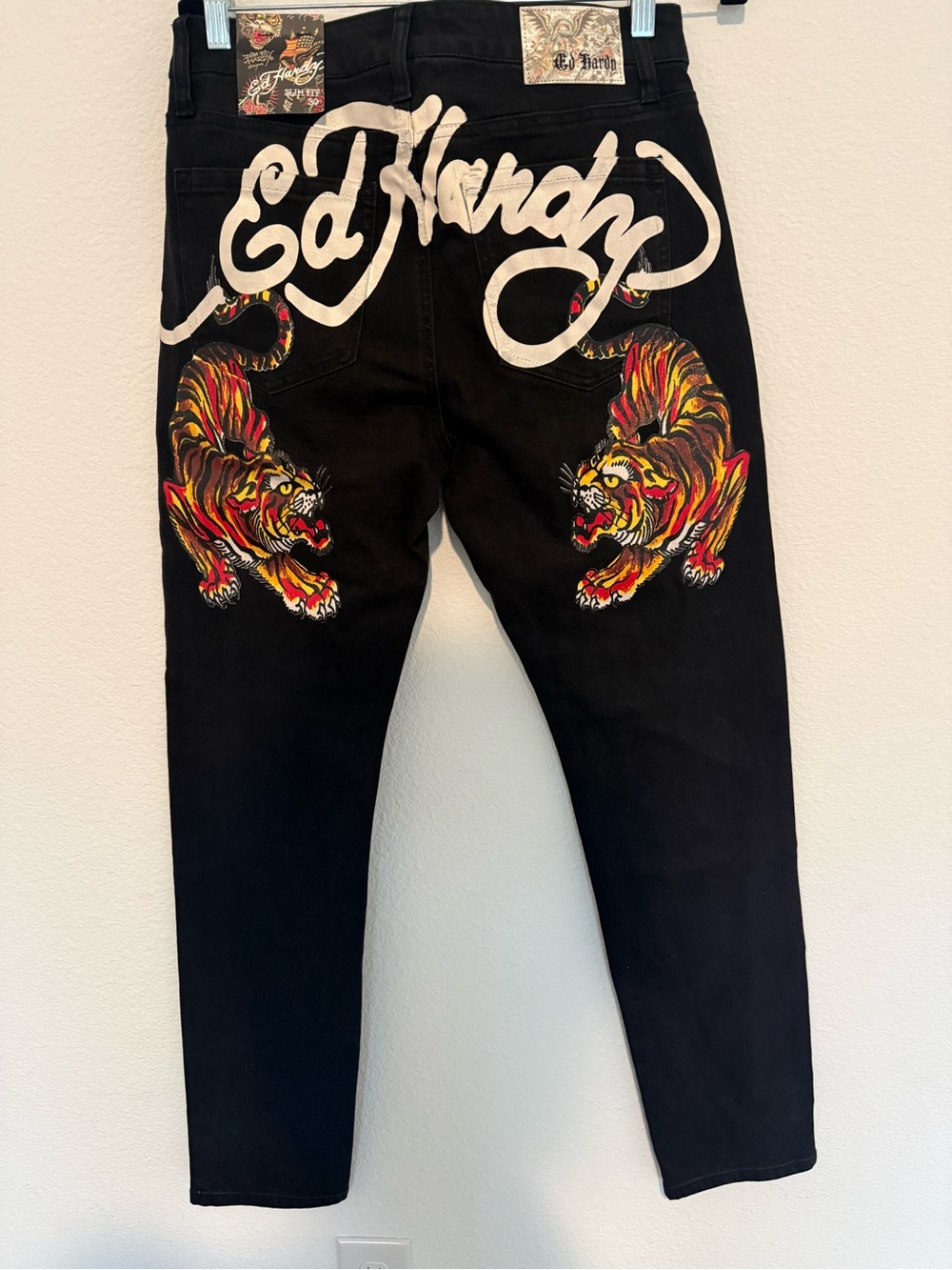 Ed Hardy Black Denim Jeans with Silver Button Accent